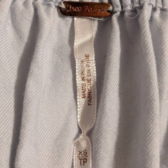 Free People Pale Blue Boho Embroidered Off Shoulder Neckline Mini Dress - XS - Picture 8 of 11